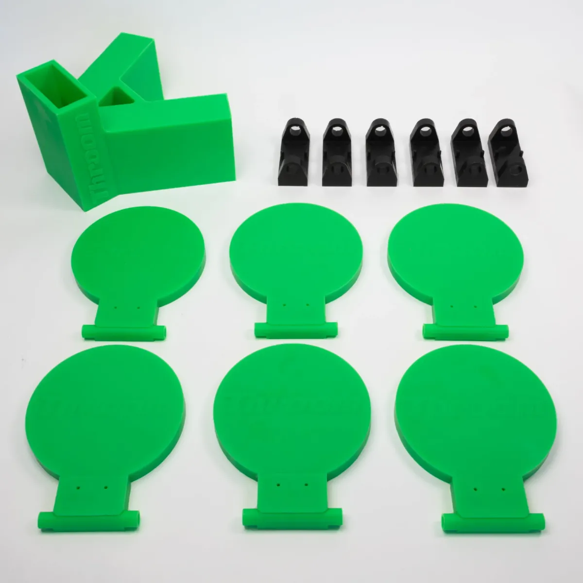 Throom® Dueling Tree Kit (6 - 6" round plates, 6 brackets, 1 alpha) - Green Throom® Dueling Tree Kit (6 - 6" round plates, 6 brackets, 1 alpha) - Green